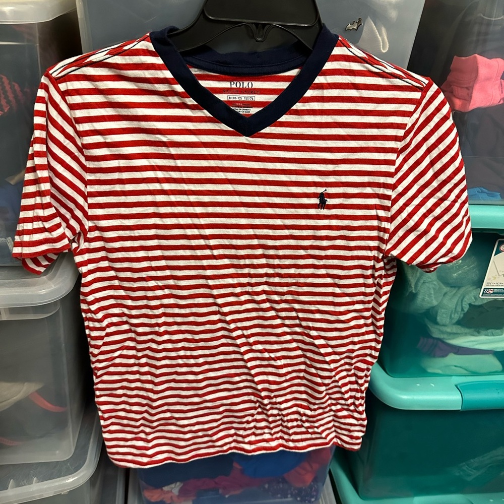 Polo Ralph Lauren STRIPED V Neck Tee RED/WHITE/BLUE Boys M(10-12)